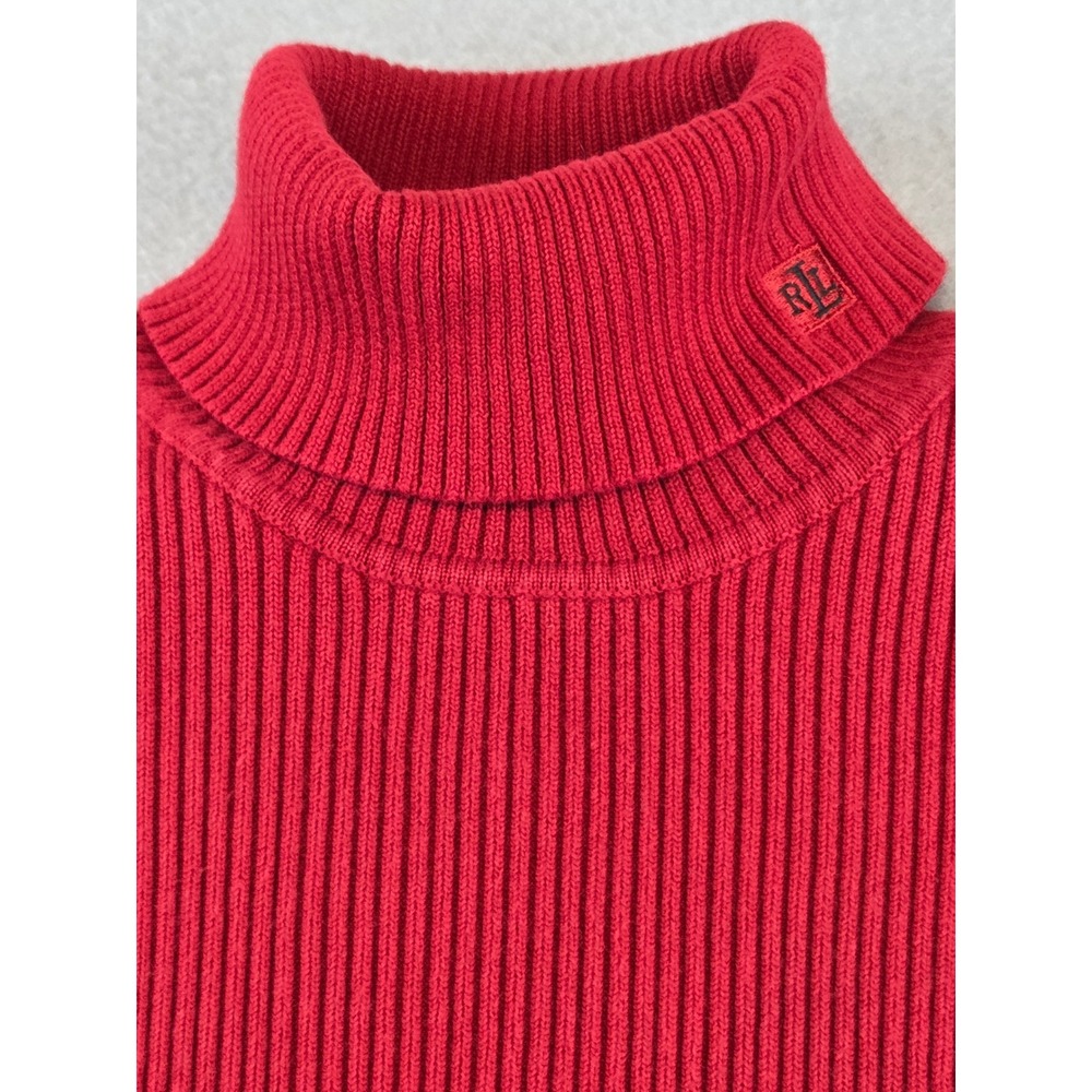 Vintage Lauren Ralph Lauren XL Red Ribbed Turtleneck Sweater LRL Logo 90s Japan
